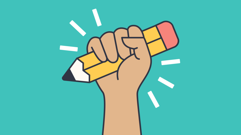 An illustration of a hand holding up a pencil.