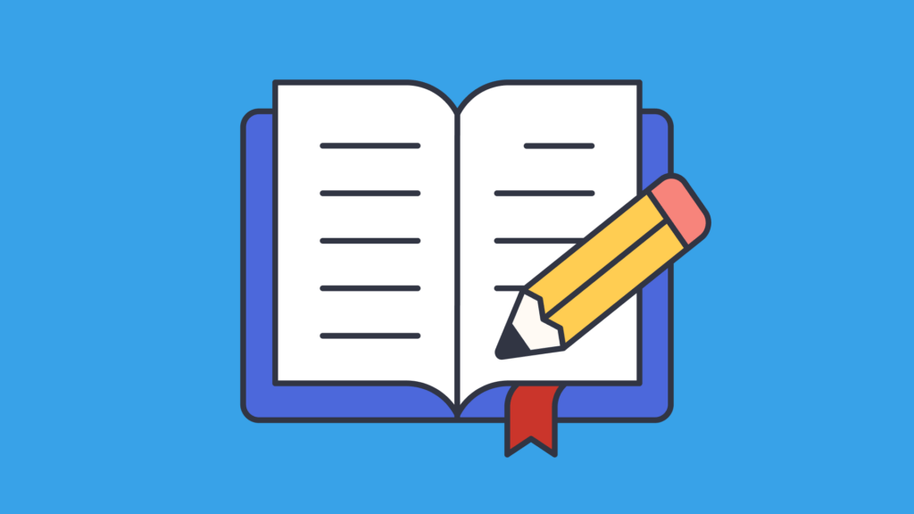 An illustration of an open book and a pencil.