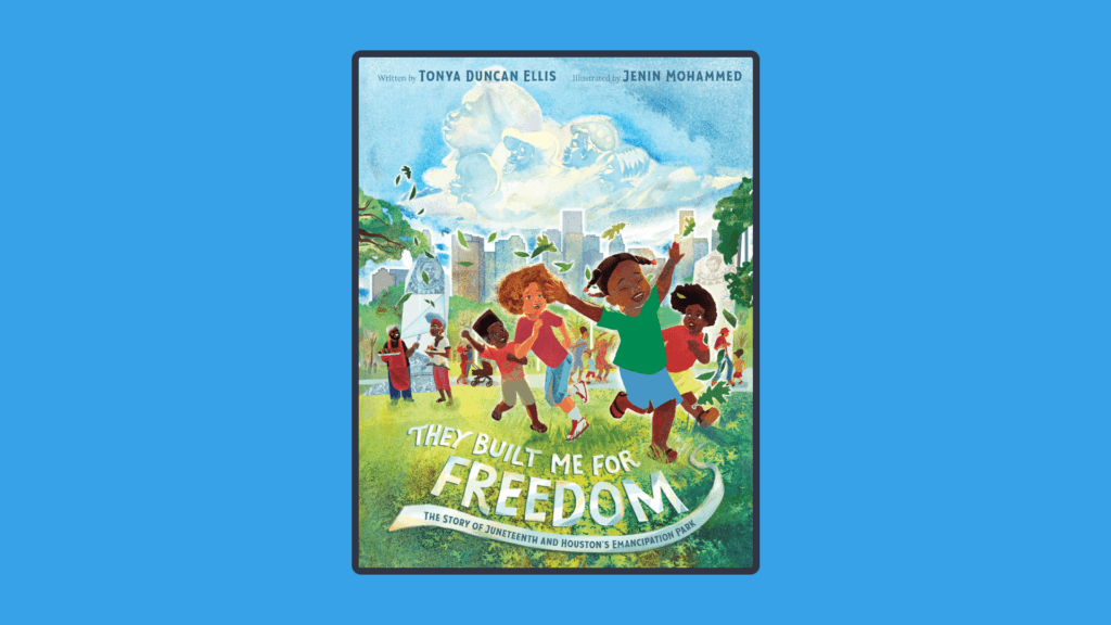 A photo of the book They built me for Freedom on a blue background