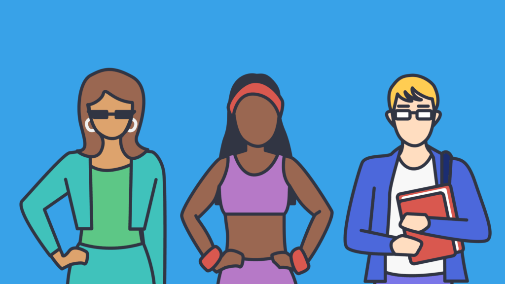 An illustration of two females and a male in different style outfits.