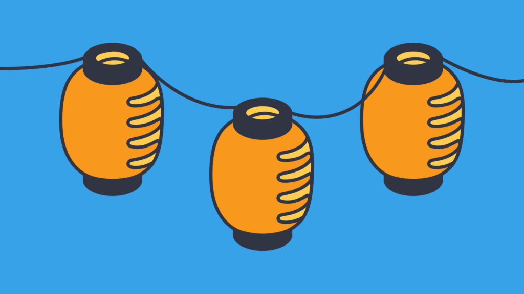 An illustration of 3 yellow paper lanterns