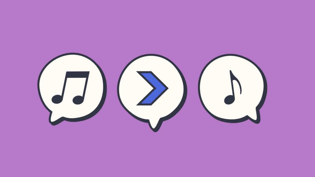 An illustration of two musical notes and a less than sign in speech bubbles.