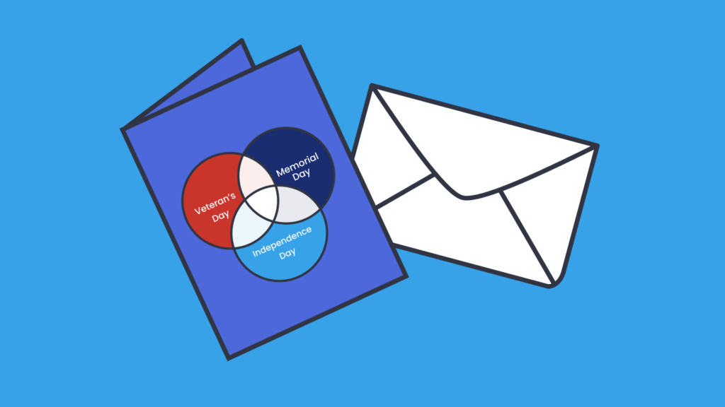 An illustration of an envelope and a blue pamphlet.