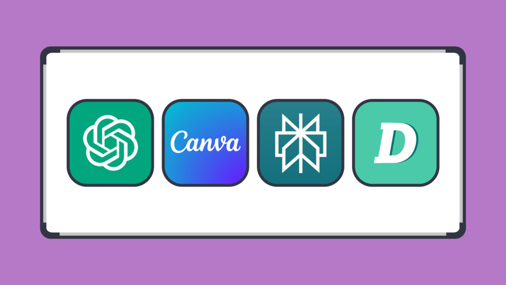 An illustration of a whiteboard with the app icons of four AI apps.