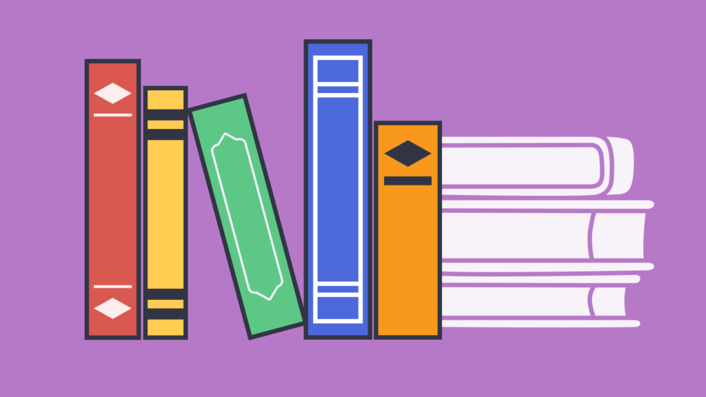 An illustration of colorful books.
