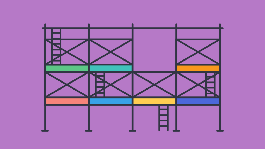 An illustration of scaffolding with colorful panels.