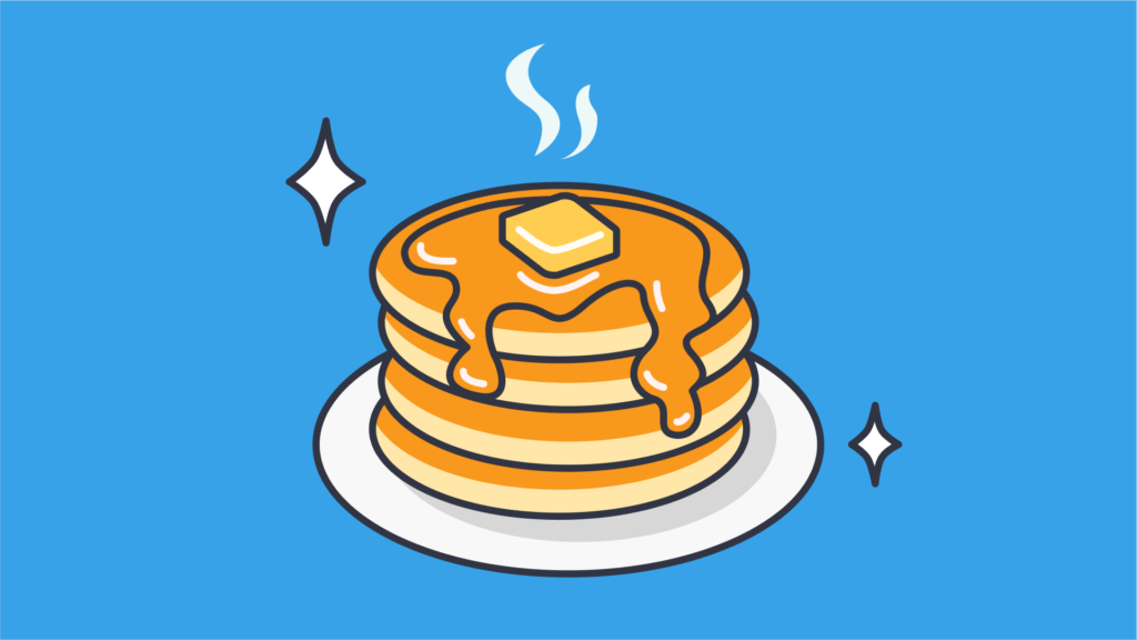An illustration of pancake with syrup and butter on top.