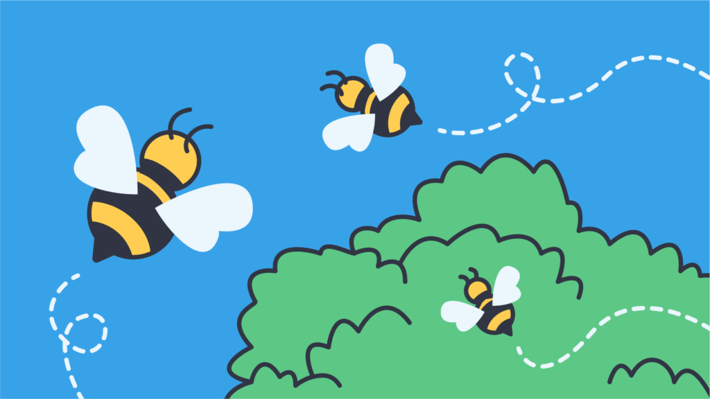 An illustration of bees and a bush.