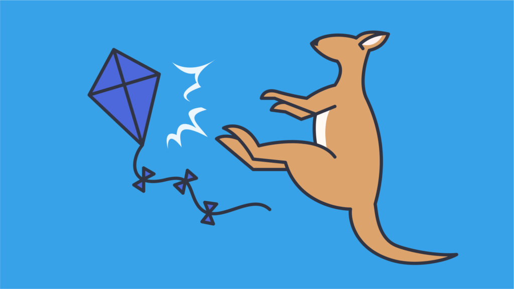 An illustration of a kangaroo and kite.