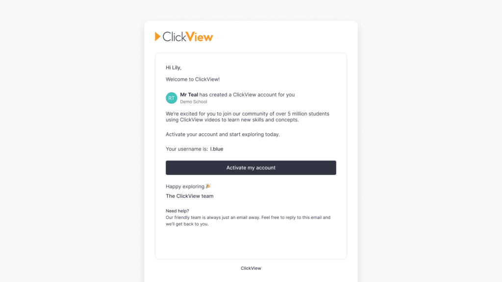 Welcome to ClickView 'Accept invitation' email