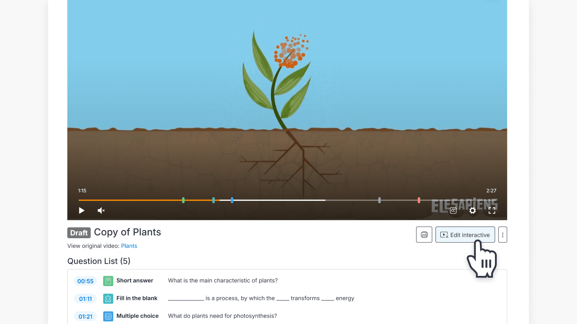 Hand pointing over the 'Edit interactive' button