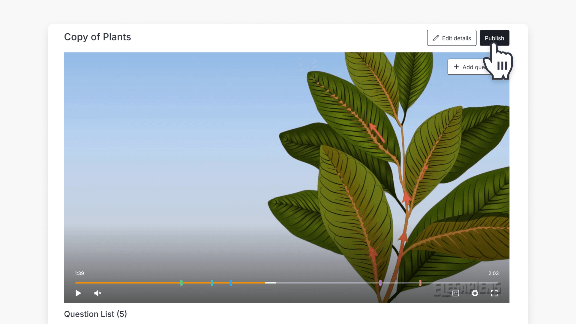 Hand pointing over the 'Publish' button