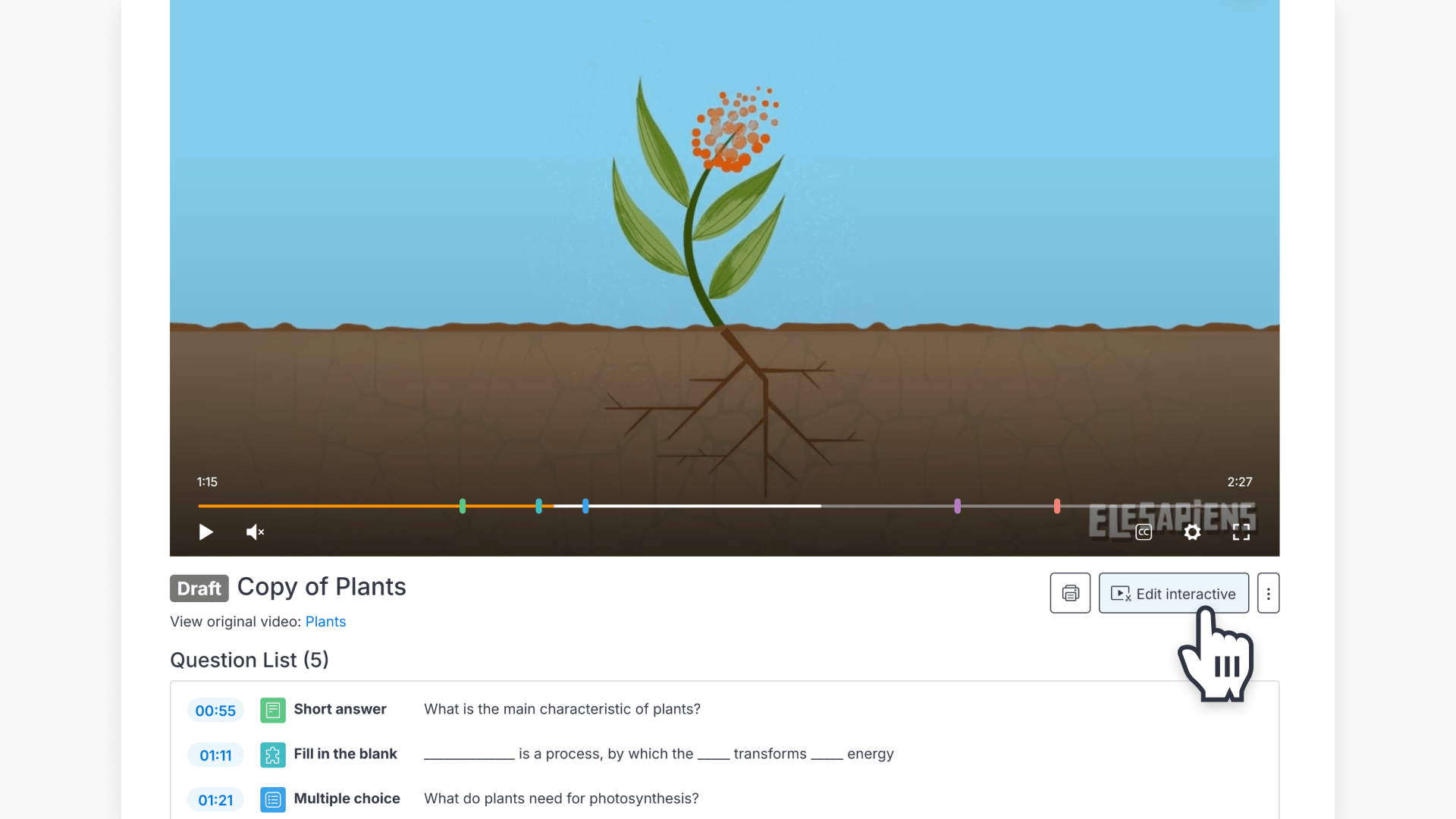 Hand pointing over the 'Edit interactive' button