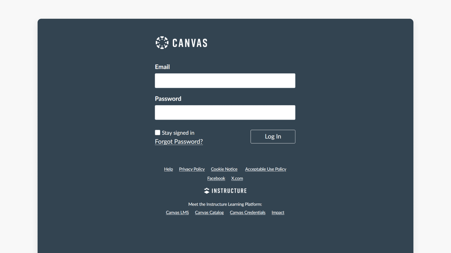 Canvas login interface