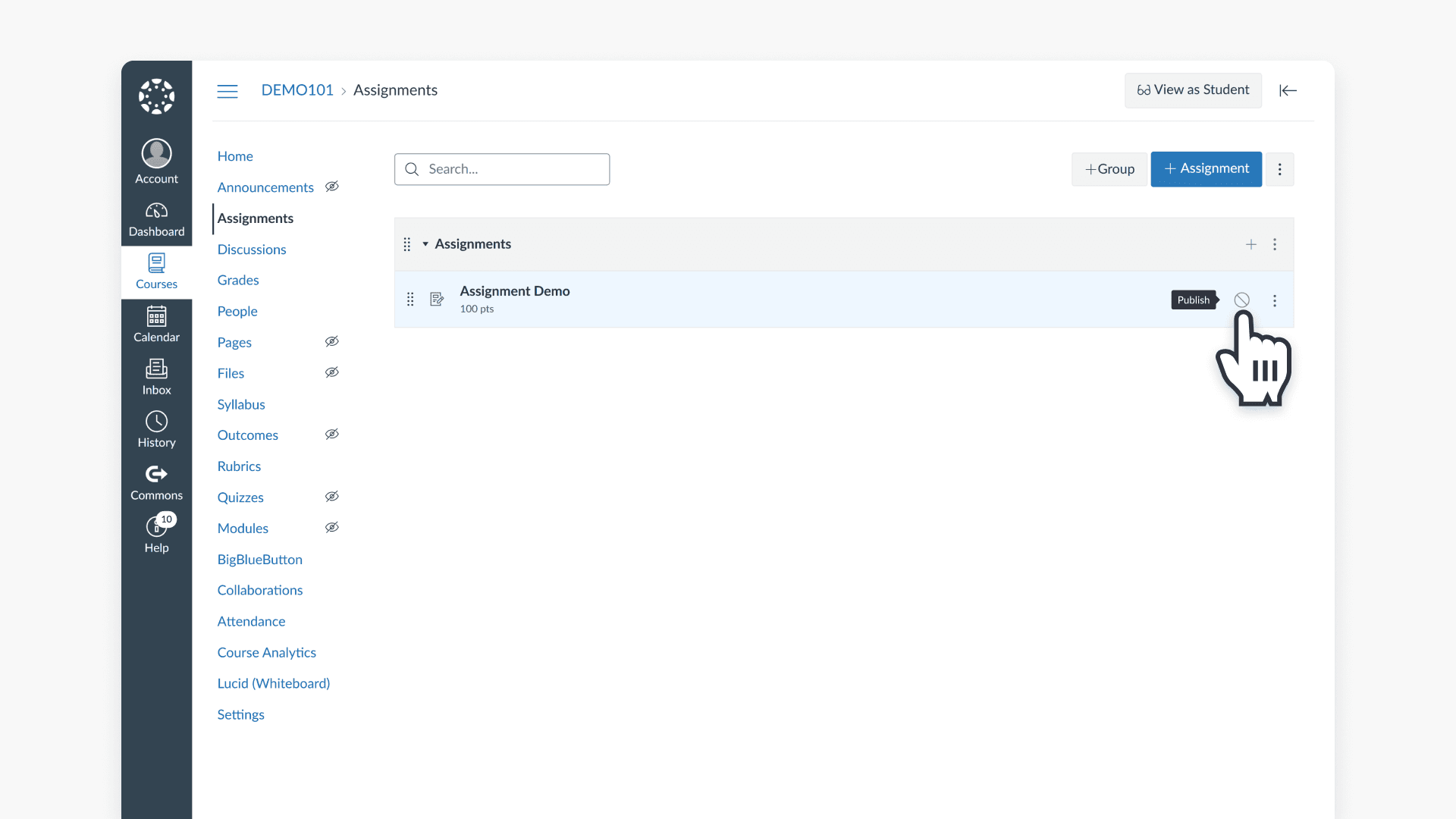 Canvas publish button