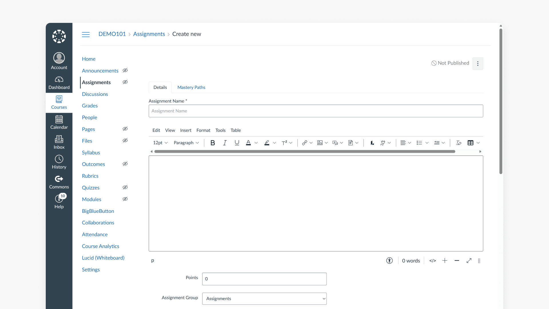 Create assignment interface