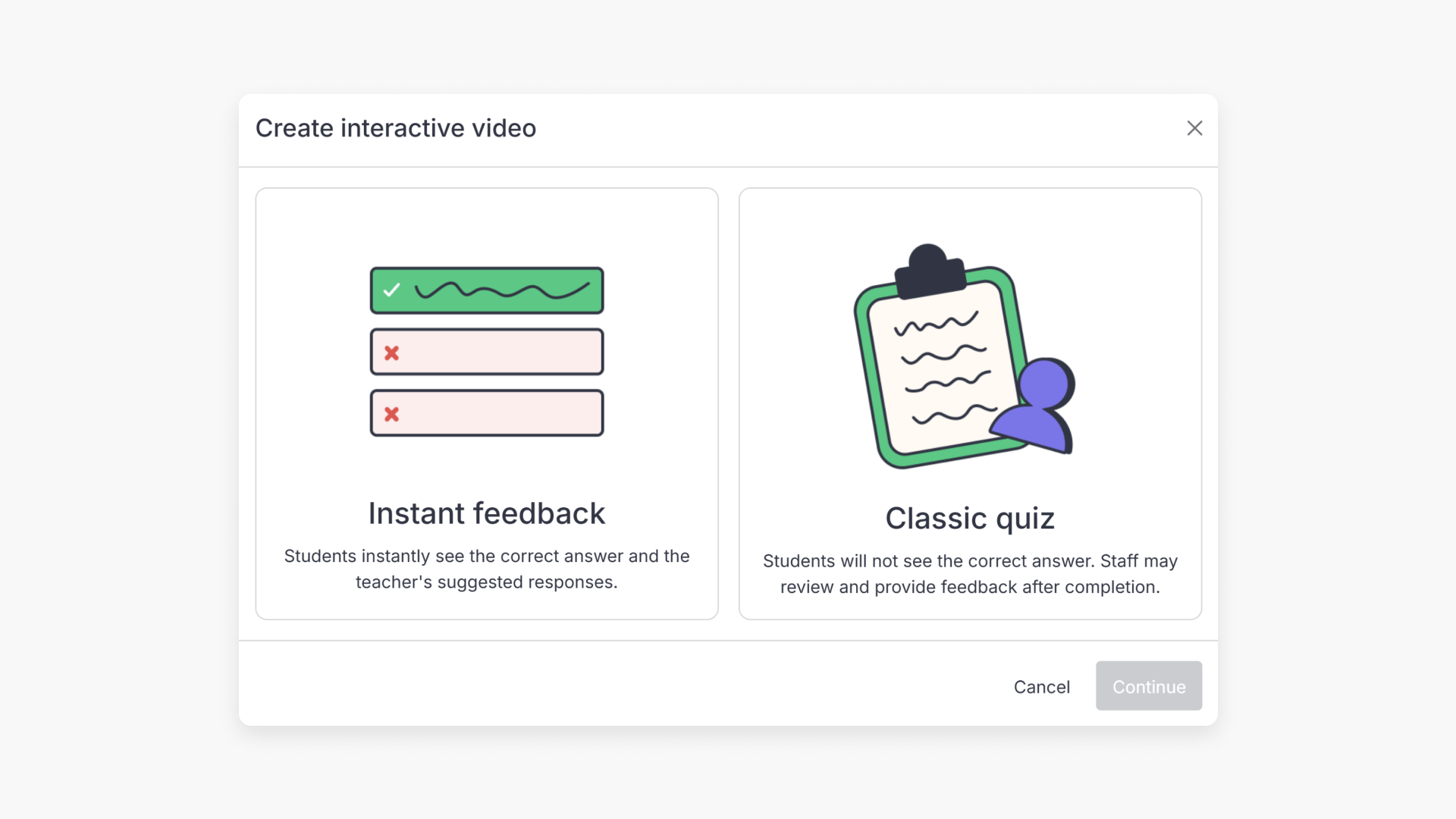 'Create interactive video' pop-up window