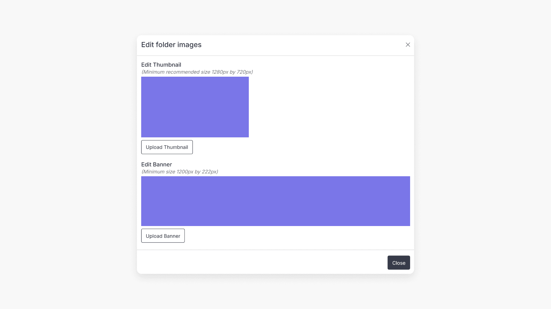 'Edit folder images' pop-up window