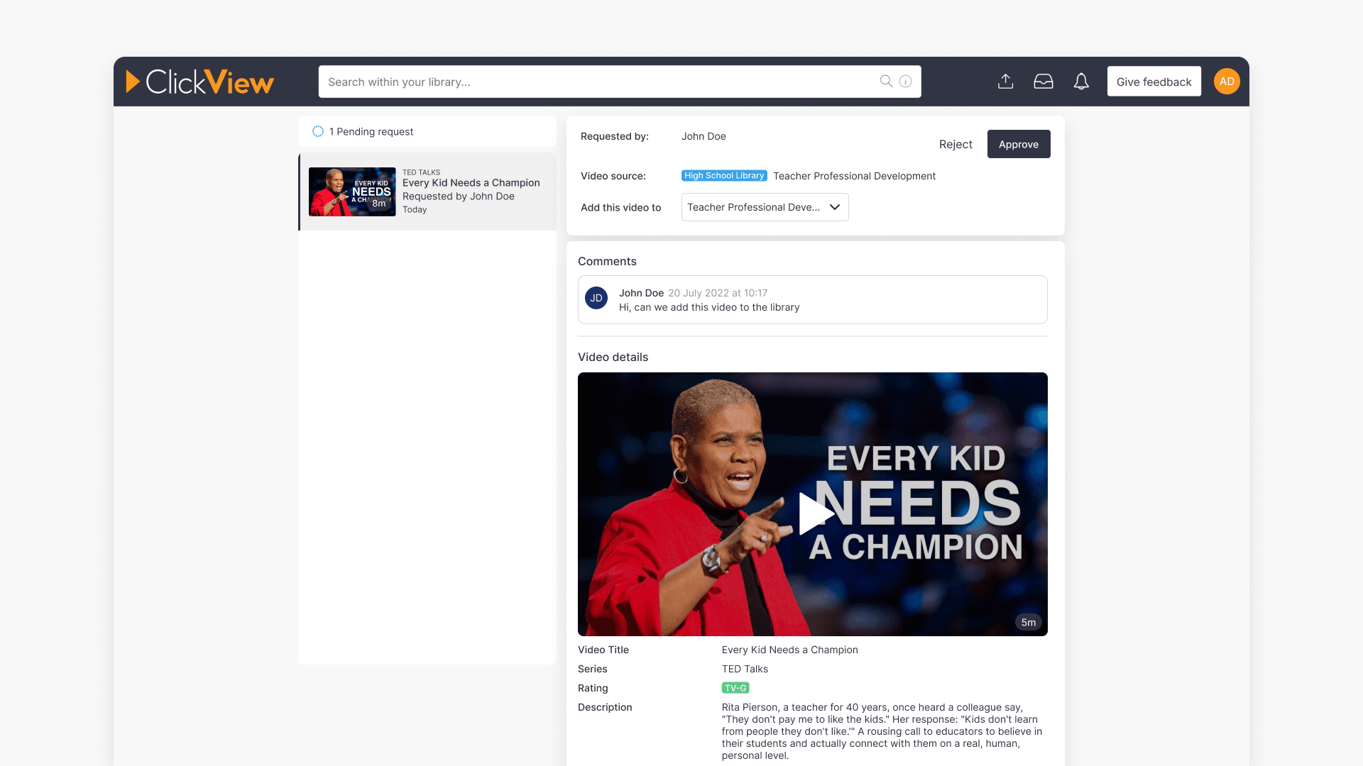 Library Requests page