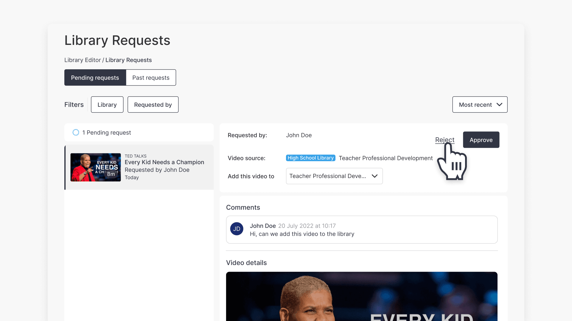 Hand pointing to 'Reject' hyperlink