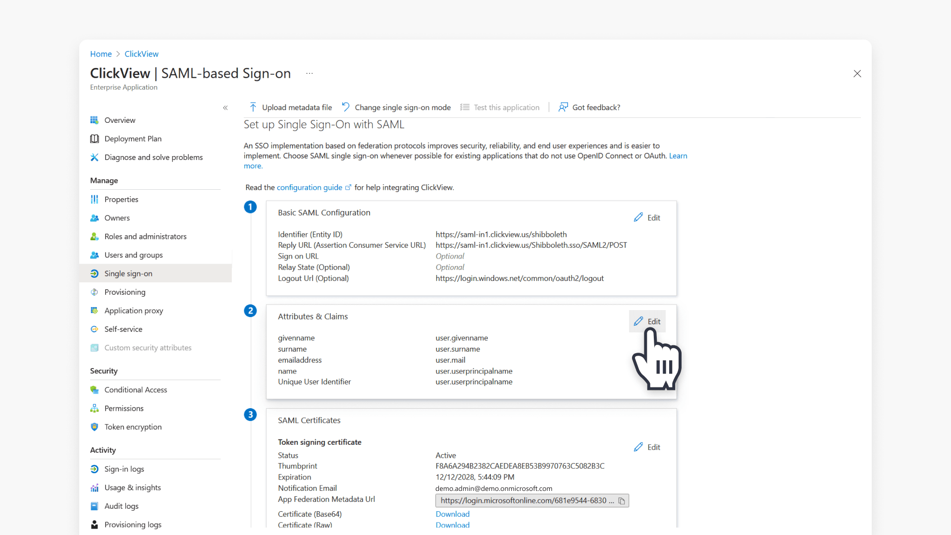 Attributes and claims navigation