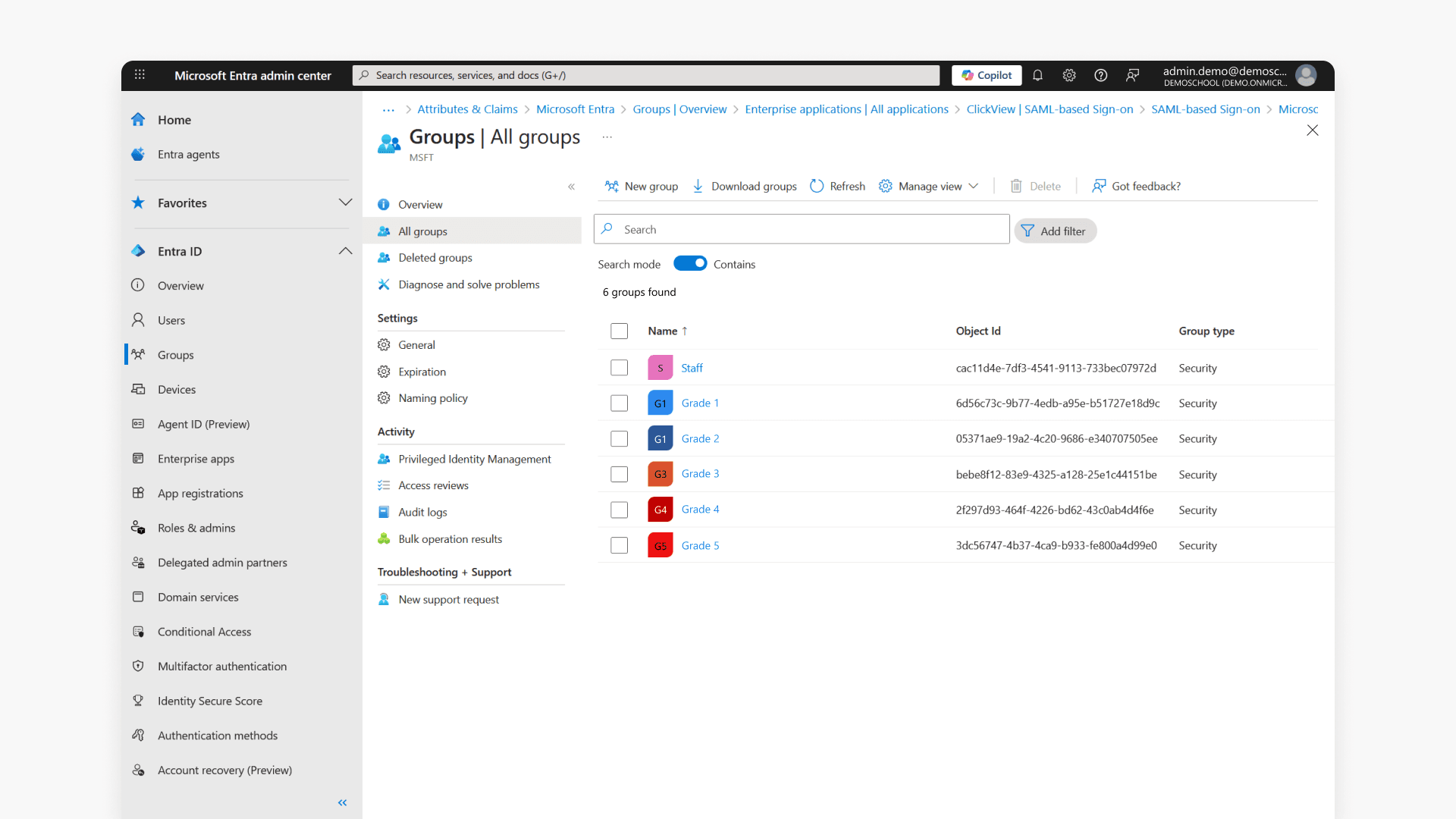 All groups navigation