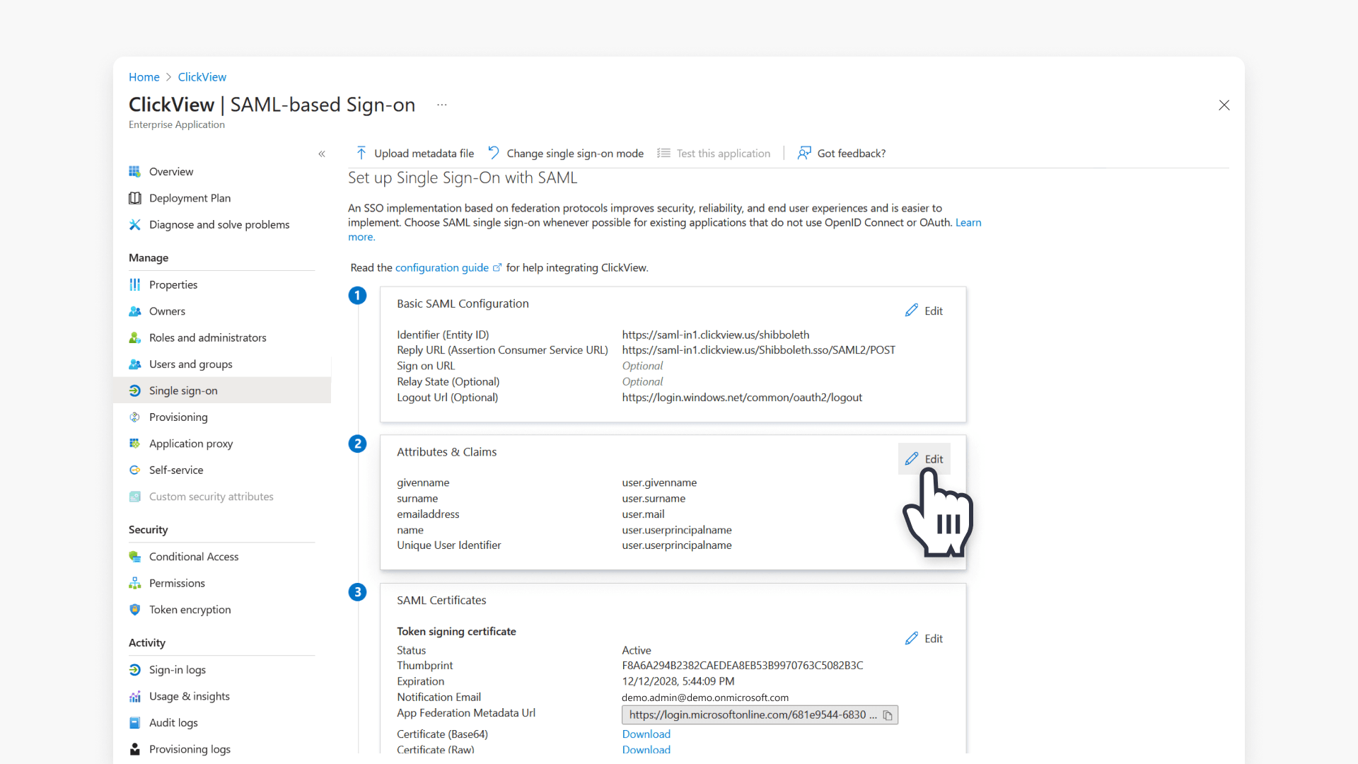 User Attributes and claims edit