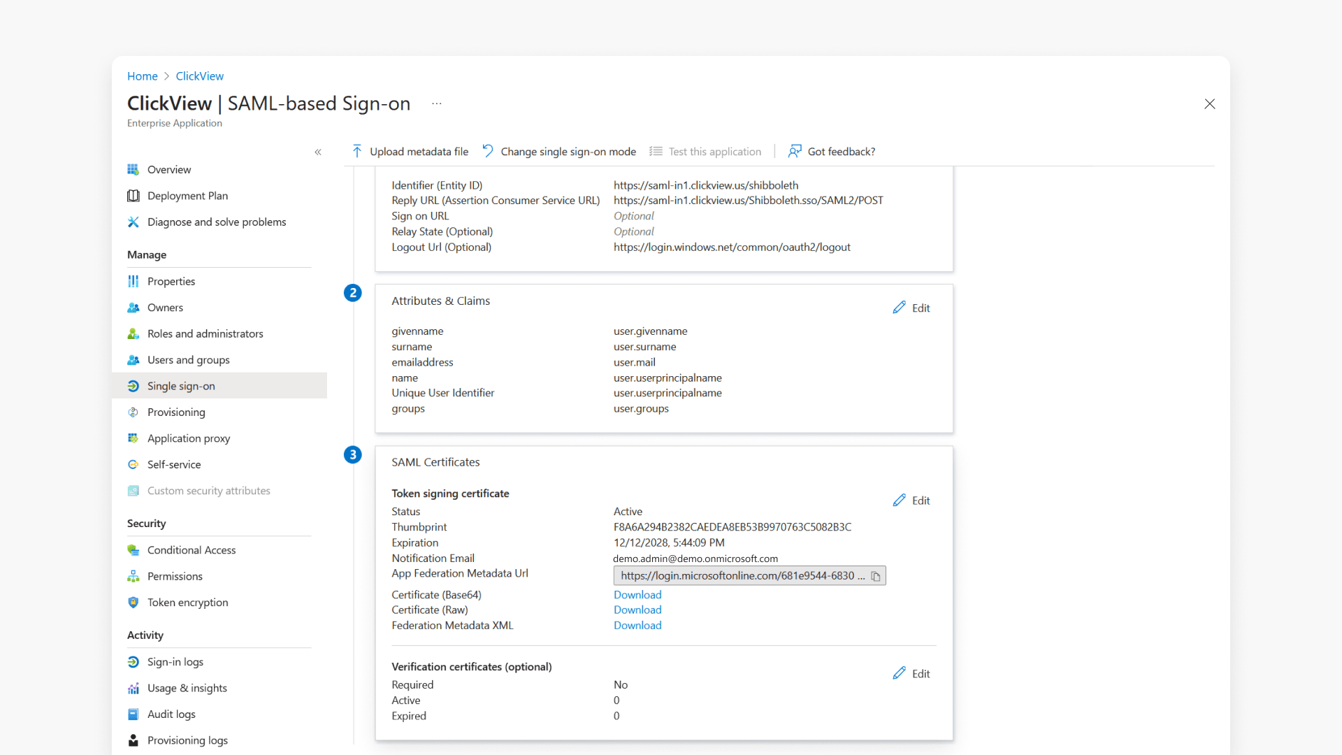 App federation metadata url