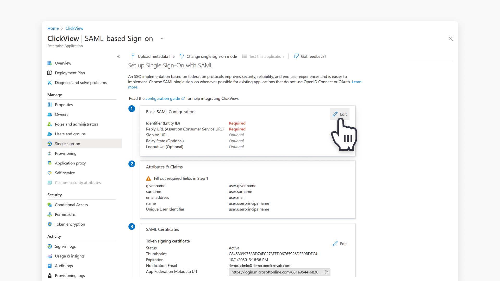 Basic SAML configuration
