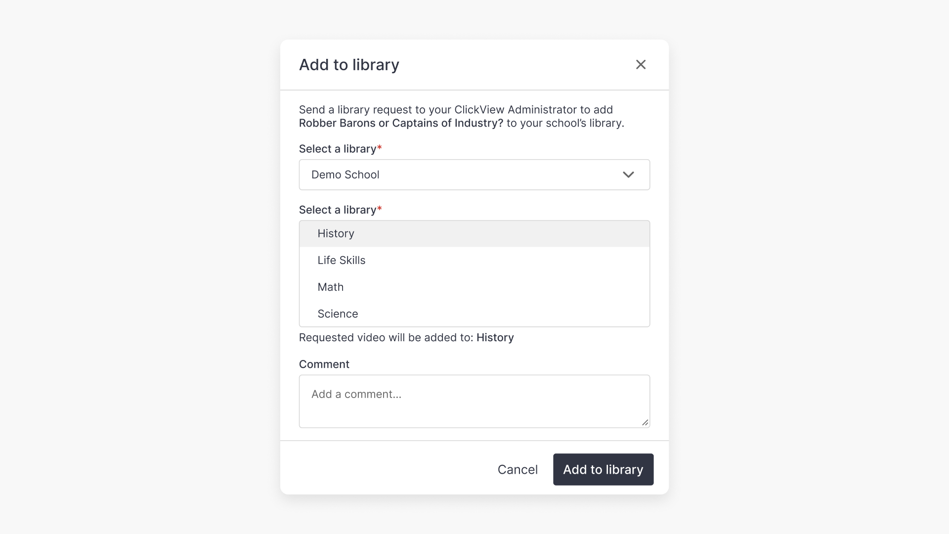 'Add to Library' window pop-up