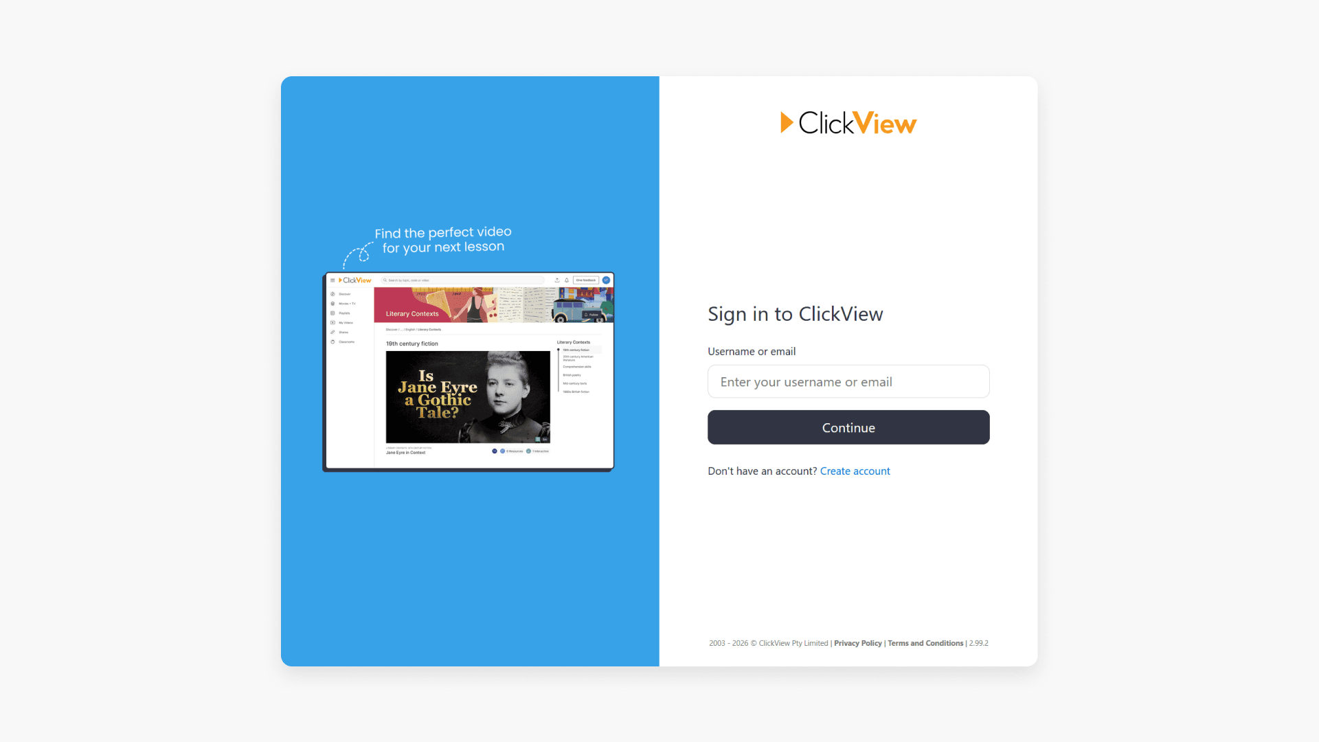 Clickview Sign in page