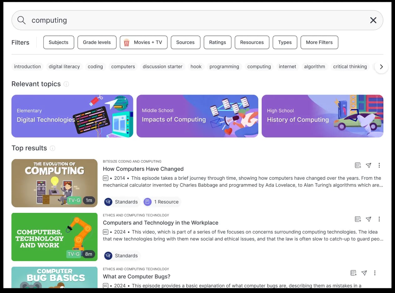 ClickView Standards Search