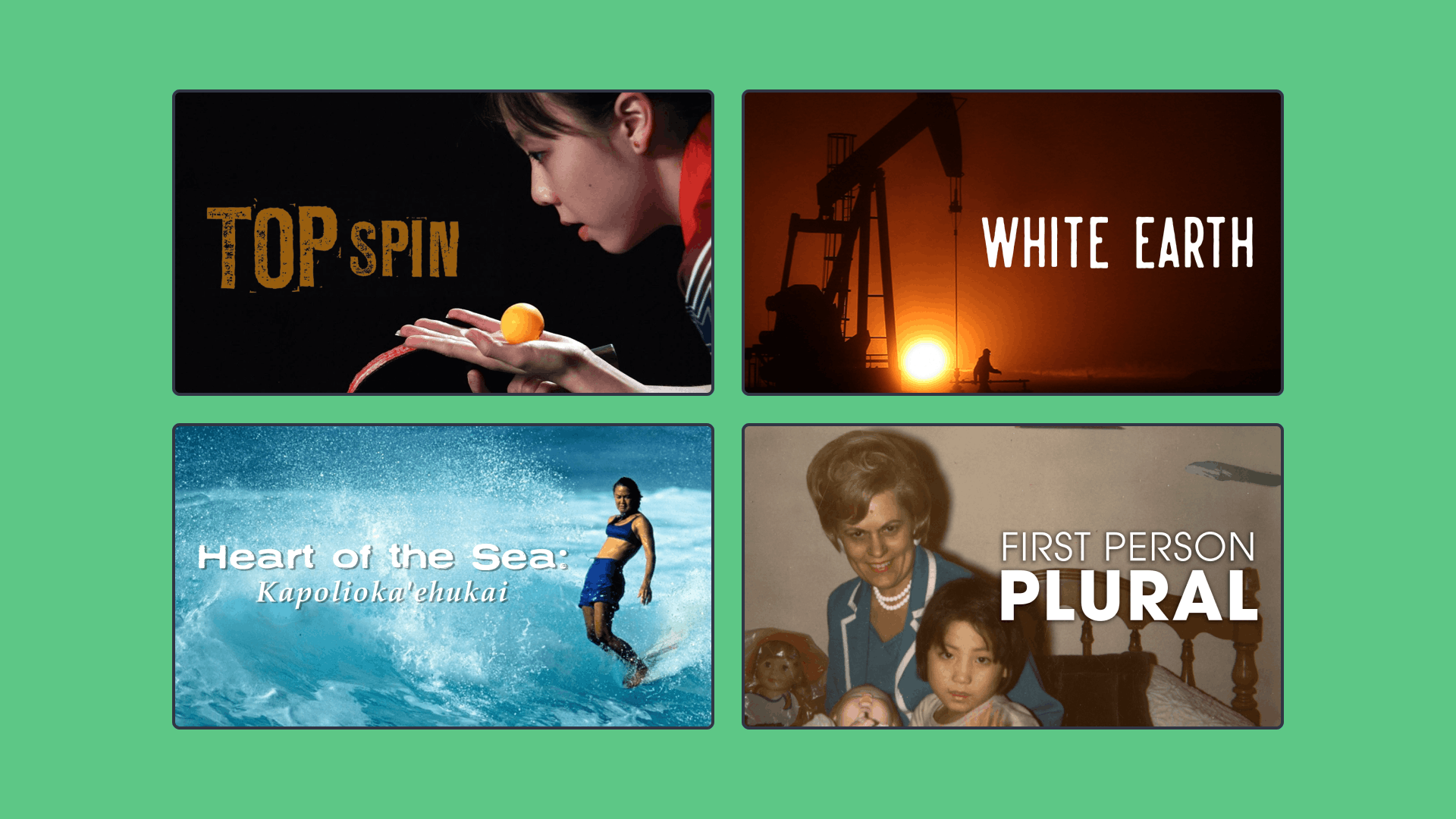 Four rectangles of images on a green background
