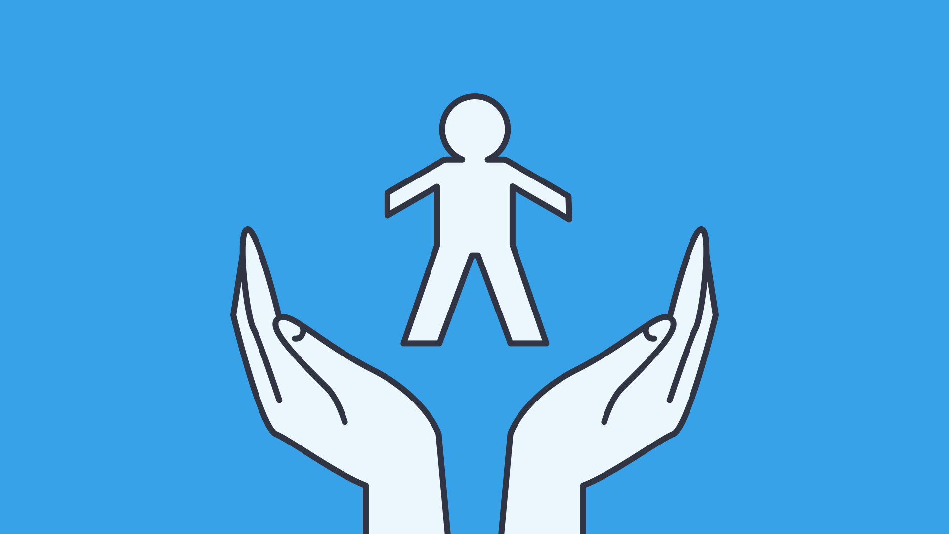 Hands below a body figure on a blue background