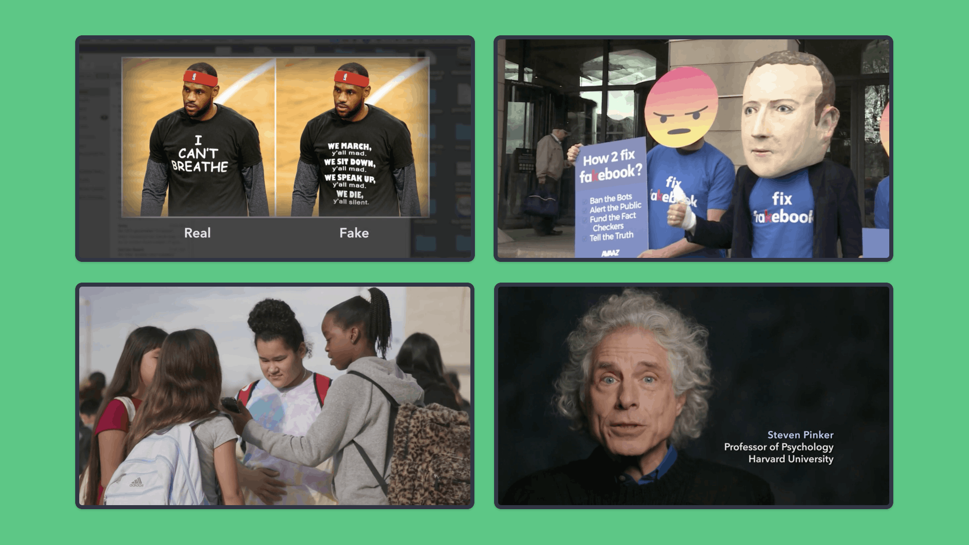 Four rectangle images with a green background