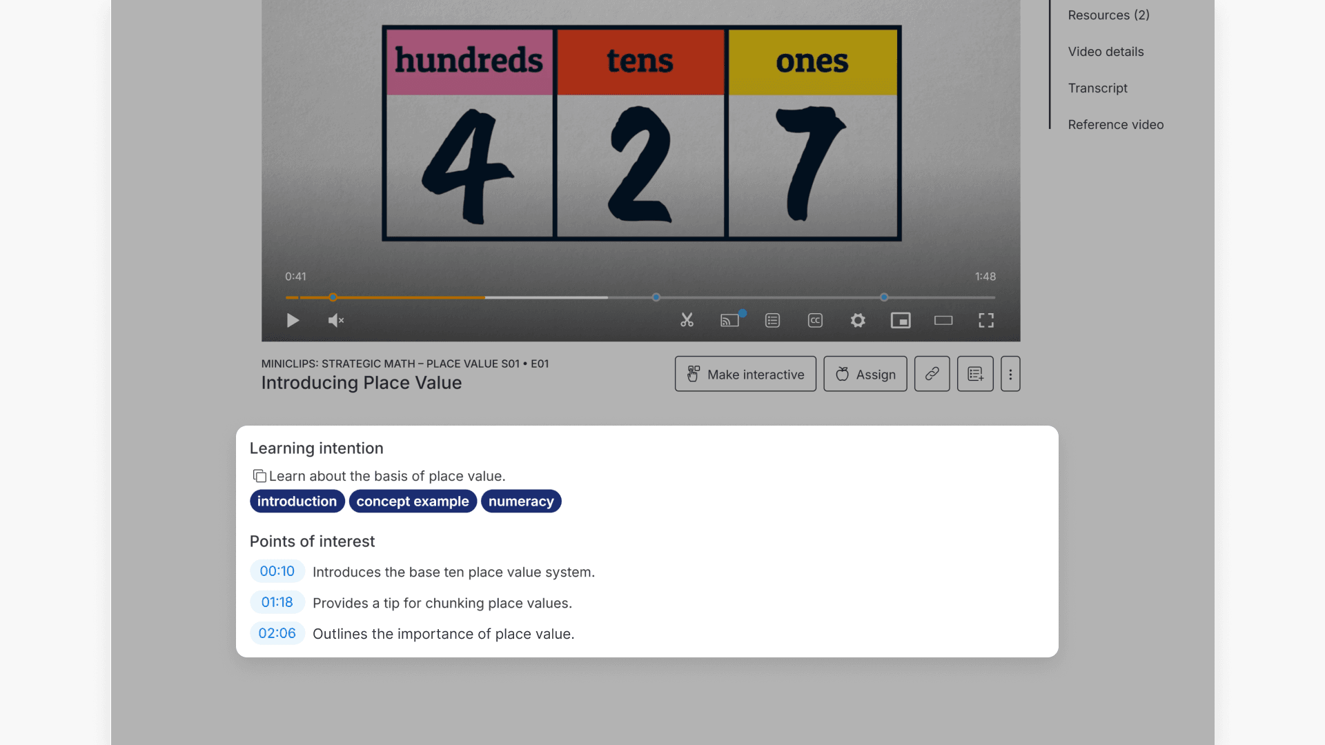 learning intention section