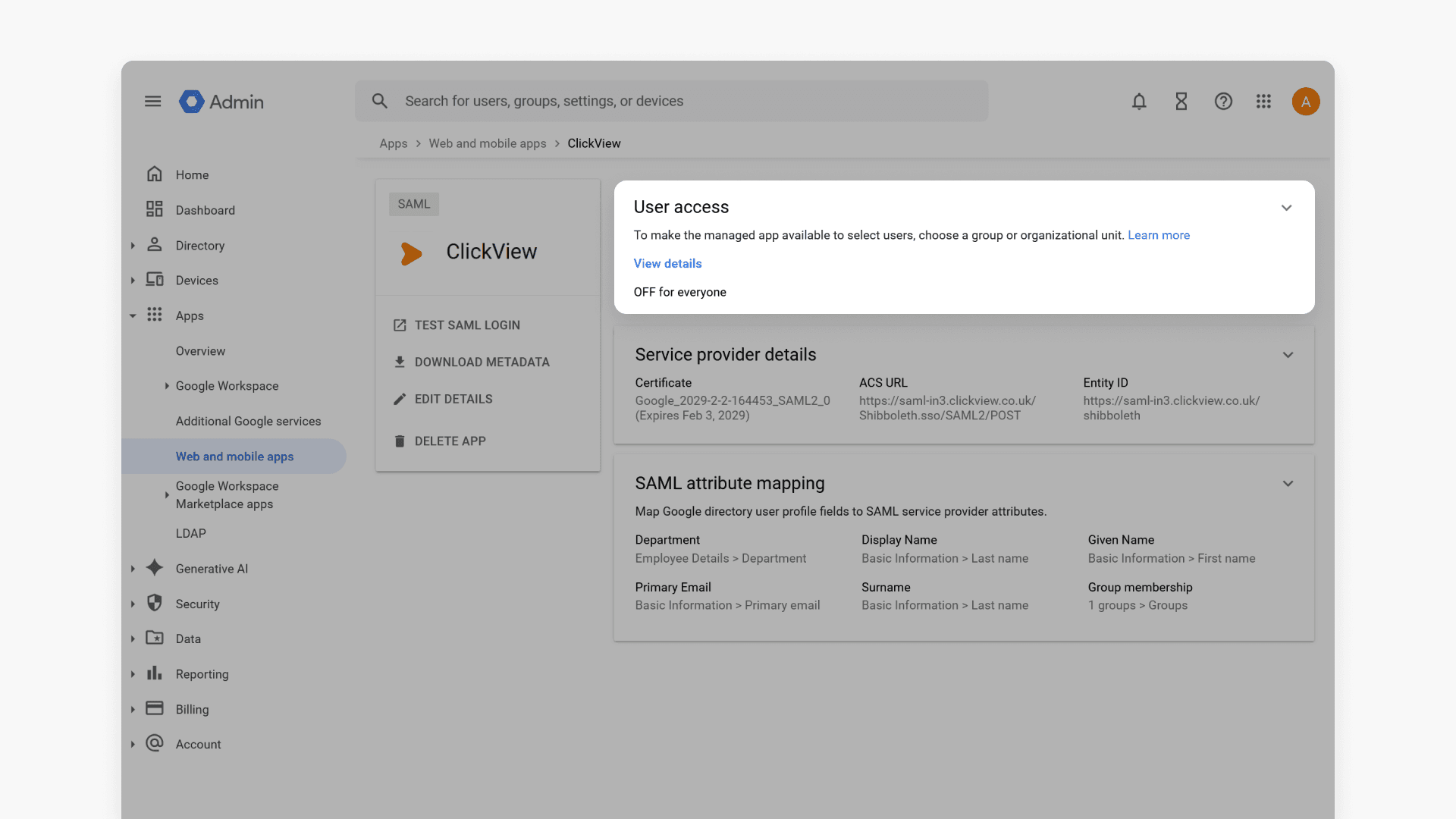 User access setting