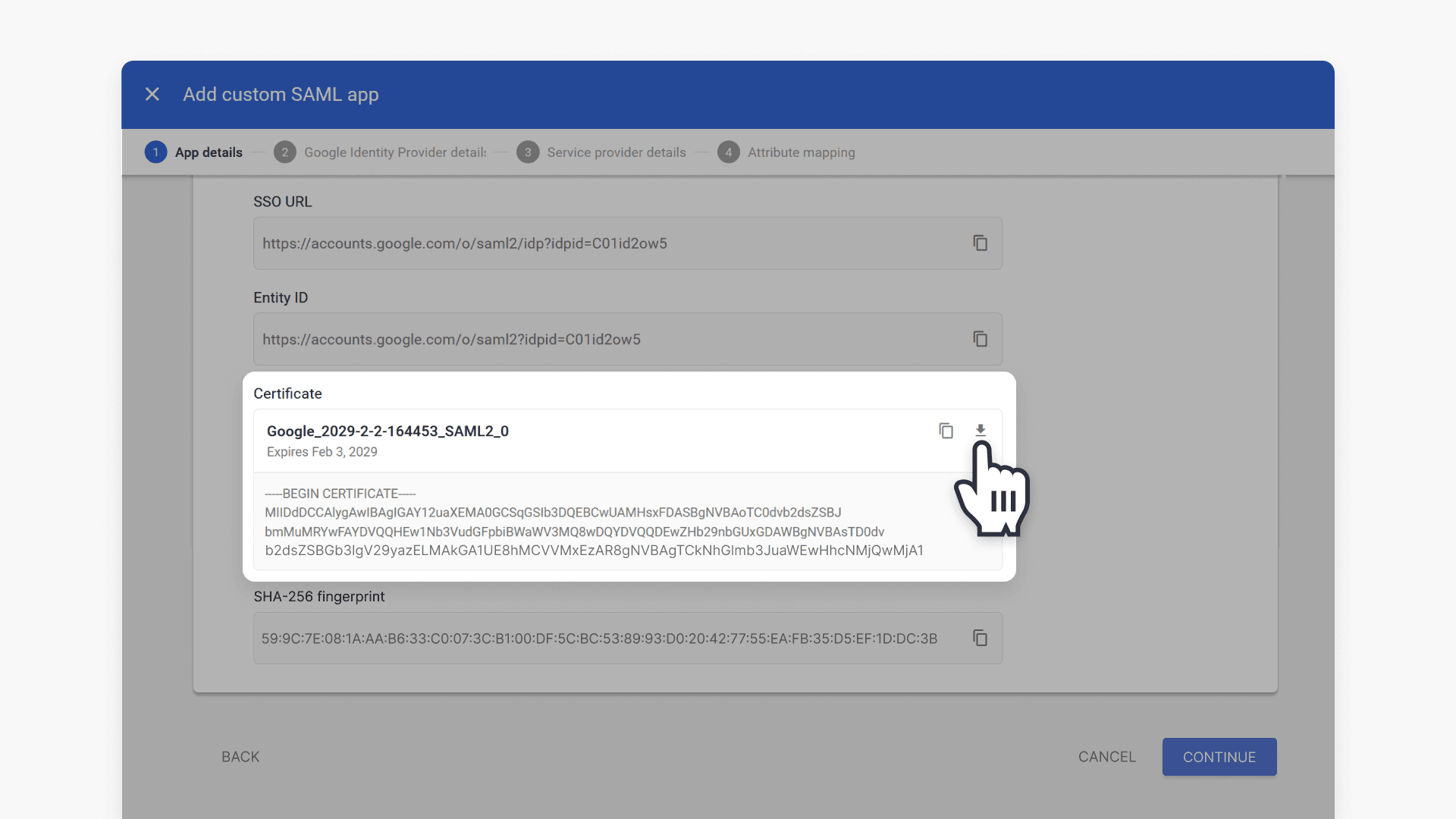 Download certificate