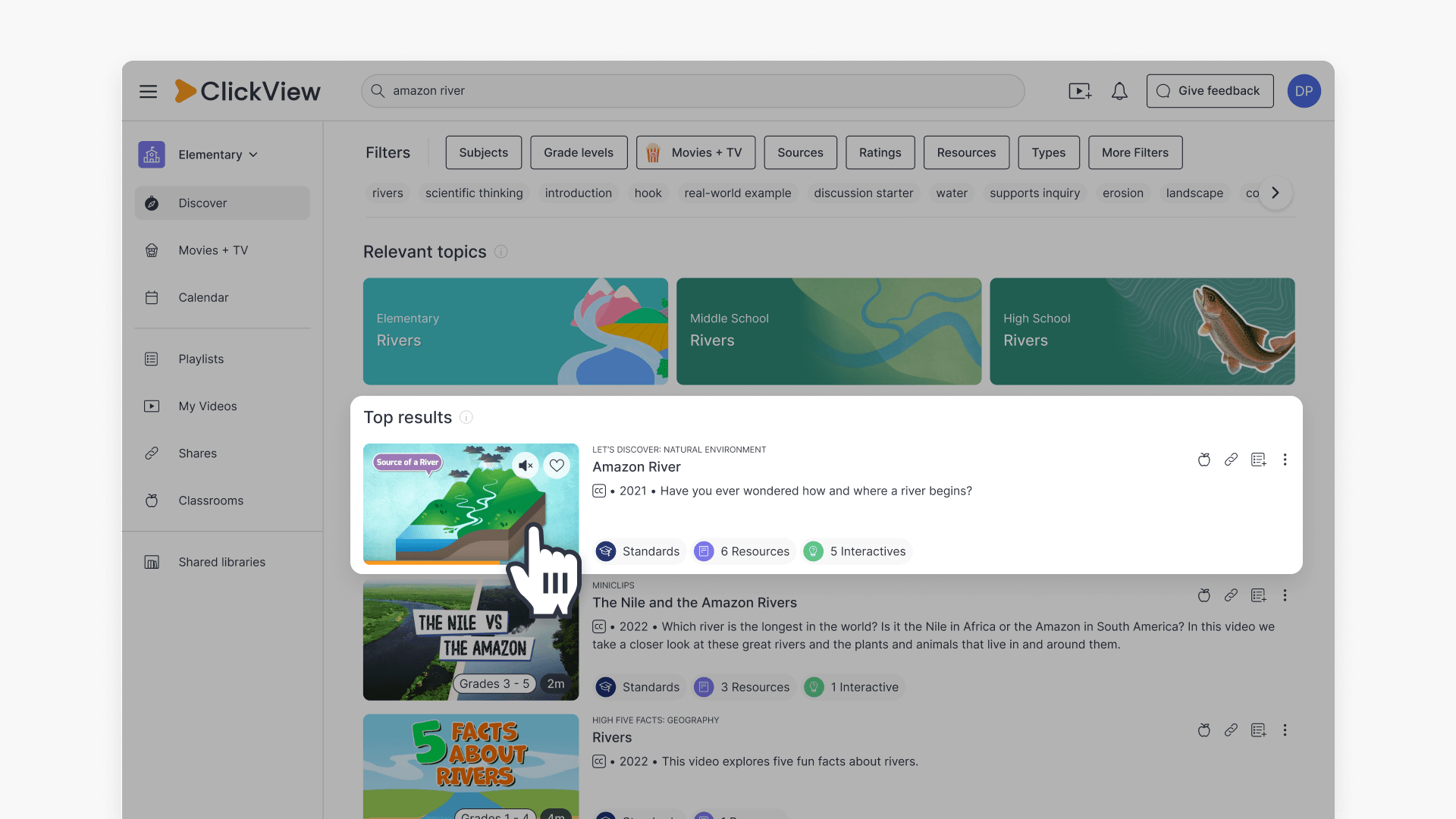Hover preview in Search results