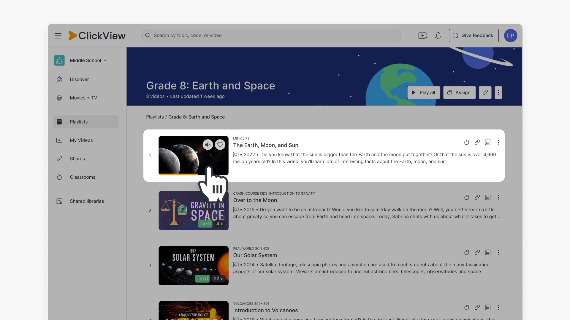 Hover preview in a Playlist
