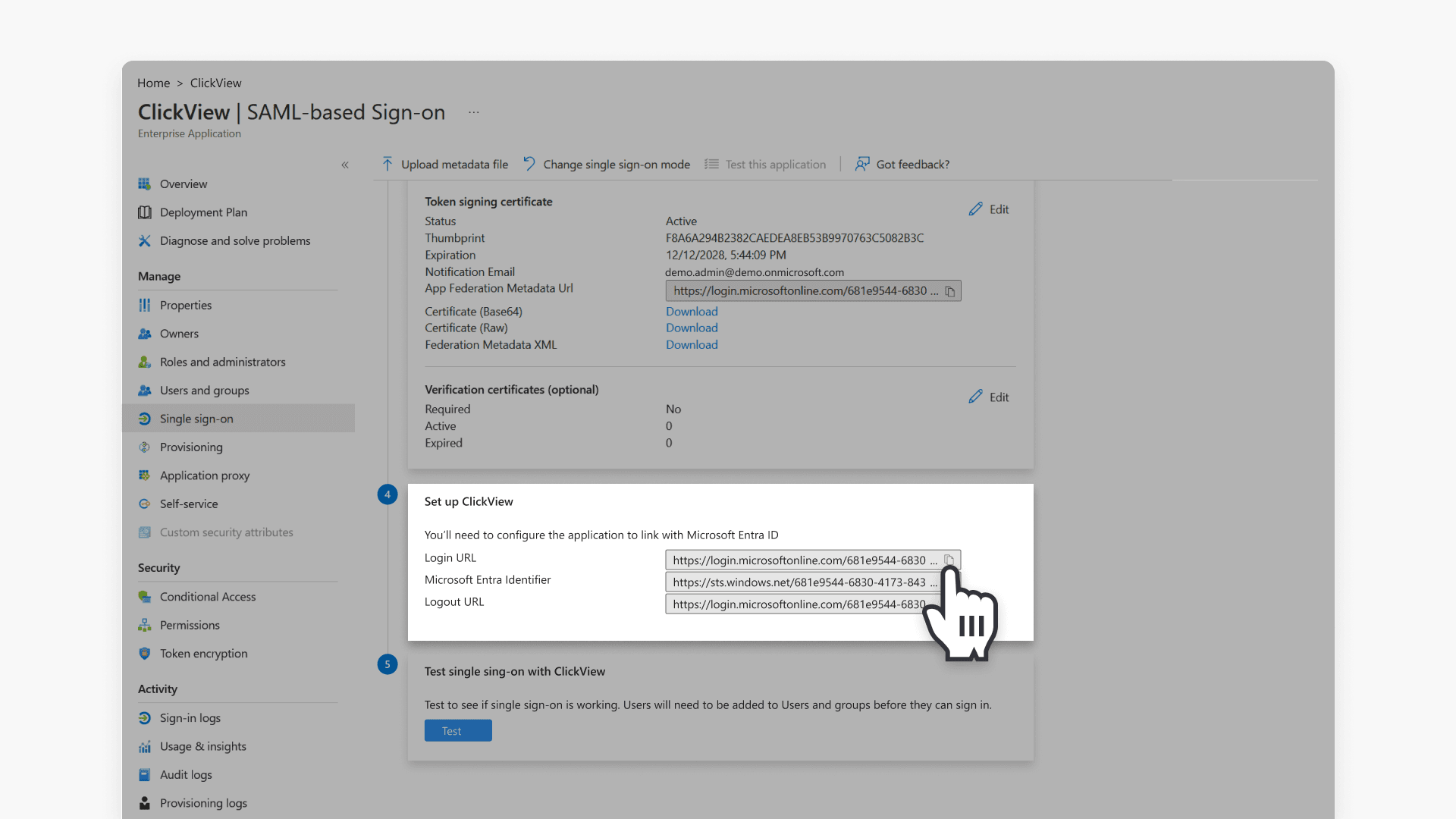 Copy login URL and miscrosoft entra identifier