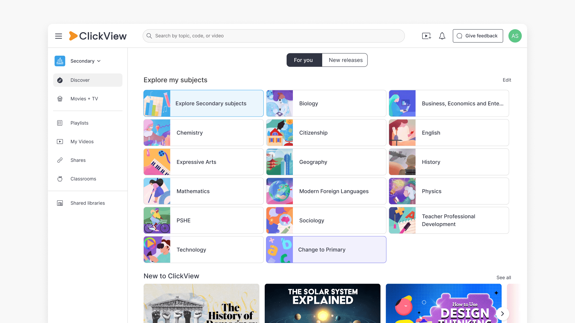 ClickView dashboard page