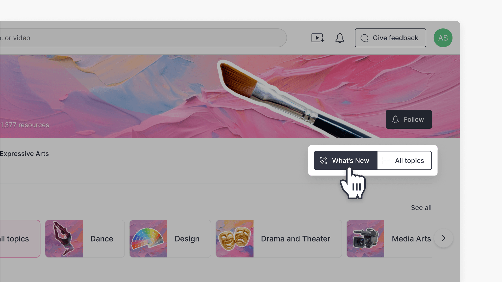 Finger pointing at whats new feature