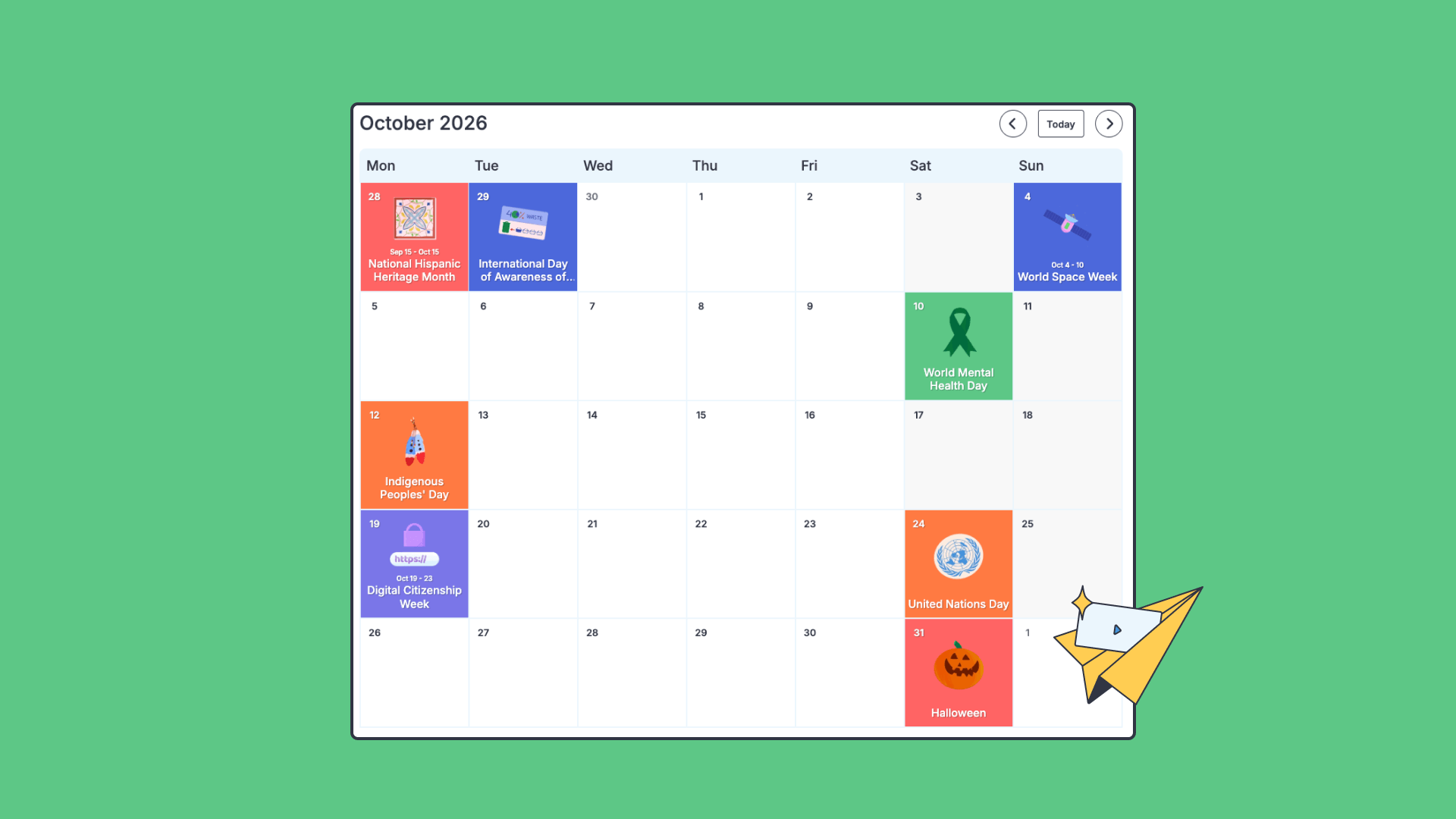 US October Calendar 2026
