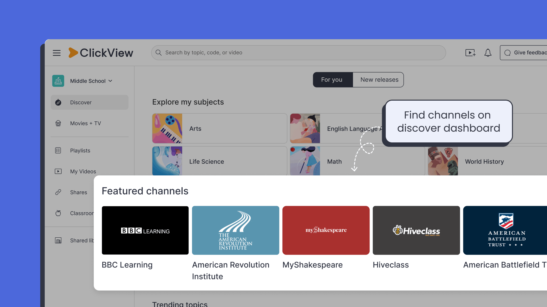 Featured Channels dashboard